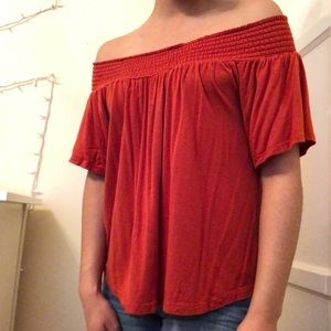 ULTRA FLIRT - Rust Off the Shoulder Shirt
